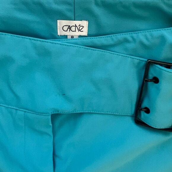 Cache Women's Blue Trousers W/ Gunmetal Buckle Belt Sz 8 - Picture 4 of 5